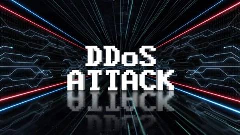 DDOS ATTACK Glitch Text in a Tech Room Stockbeeldmateriaal 297713489