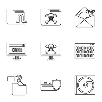 Ddos attack icons set, outline style Illustrazione stock