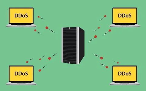 Ddos attack illustration with laptop attacks a computer server Stock Illustration