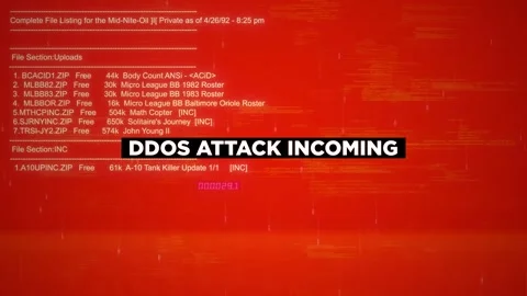 DDoS Attack Incoming Warning Text on hacking background screen Stock Footage 317030625