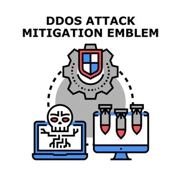 Ddos attack mitigation emblem protecting cyber infrastructure Stock Illustration