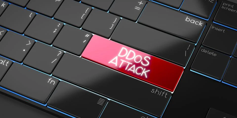 Ddos attack - modern computer keyboard - 3D illustration Stock Illustration