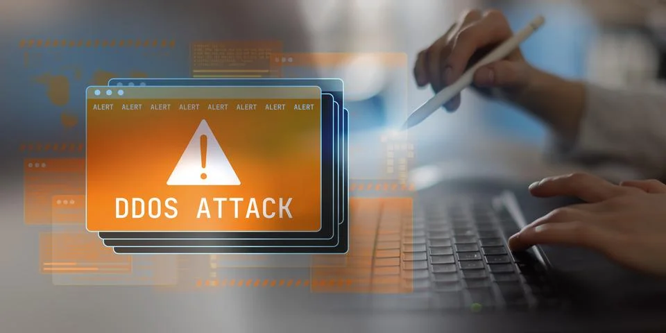 DDoS Attack Threat Detection for Network Security and Cybersecurity Risk Ma.. Stock Photos