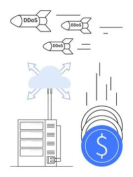 DDoS Attacks Impacting Cloud Servers and Financial Losses in Cybersecurity .. イラスト素材