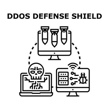 Ddos defense shield protecting computer network system Stock Illustration