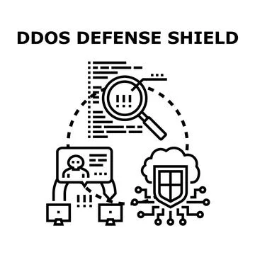 Ddos defense shield protecting server with analyzing data Stockillustratie
