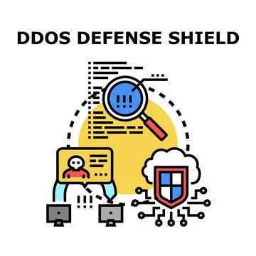 Ddos defense shield protecting server with analyzing data Stock Illustration