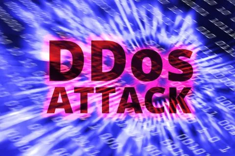 DDOS on a Digital Binary Warning above electronic circuit board イラスト素材