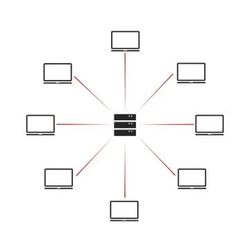 DDoS hacker attack. computer security and network threat Stockillustratie