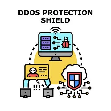 Ddos network protection shield defense system concept Stock Illustration