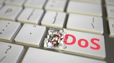 DDoS or Distributed Denial of Service key being destroyed on the computer Stock Illustration