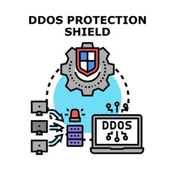 Ddos protection shield defending network cyber attack Stock Illustration
