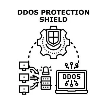 Ddos protection shield defending network cyber attack Stock Illustration