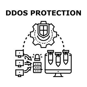 Ddos protection system guarding network from cyber attack Stock Illustration