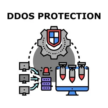 Ddos protection system guarding network from cyber attack Stock Illustration