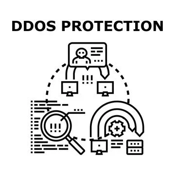 Ddos protection system preventing online cyber attack Stock Illustration