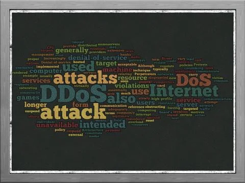 Ddos word cloud concept on black wooden frame board Stock Illustration