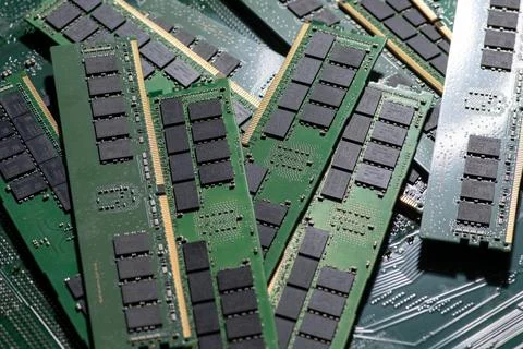 DDR memory for computing power. Server memory on circuit board. Workstation m Stock Photos