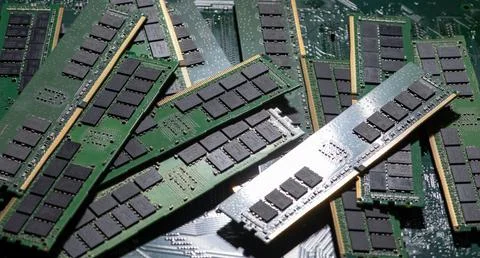 DDR memory for enterprise systems. Modern RAM server memory chips. Workstat.. 스톡 사진