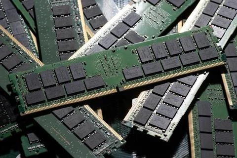 DDR RAM chips close up. Reliable memory for servers and workstations. PC RAM Stock Photos
