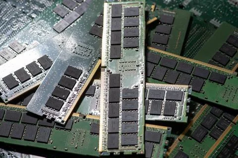 DDR RAM chips close up. Reliable memory for servers and workstations. PC RAM  Stock Photos