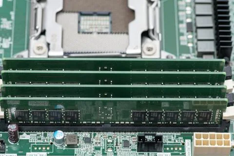DDR RAM chips close up. Reliable memory for servers and workstations. PC RAM  Stock Photos