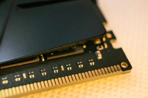 DDR4 DRAM memory module computer contacts macro Stock Photos
