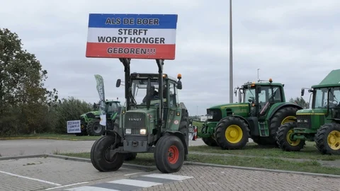 De Bilt, the Netherlands - OCTOBER 16, 2019: Farmers Protest on highway Stock Footage 118076832