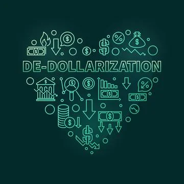 De-Dollarization Heart vector green banner - USD Currency Dedollarisation i.. Stock Illustration
