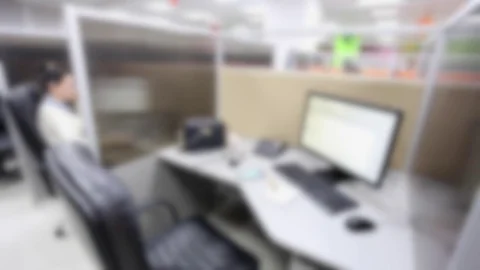 De-focus and blurred background, support team, empty work place, office space Stock Footage 83732159