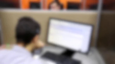 De-focus and blurred office center call, agent at work, support team Stock Footage 83732258