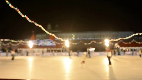 De-focus defocus blurred Ice rink and GUM in Moscow Stock Footage 71065497