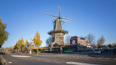De Gooyer windmill and brewhouse Brouwerij 't IJ in Amstardam Stock-Footage 102081114