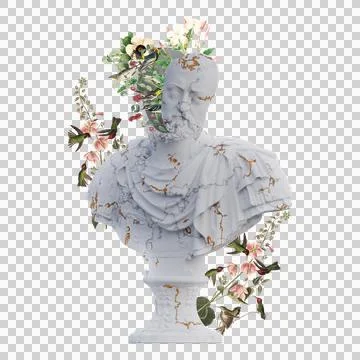 De Medici statues 3d render, collage with flower petals compositions for yo.. Stock Illustration