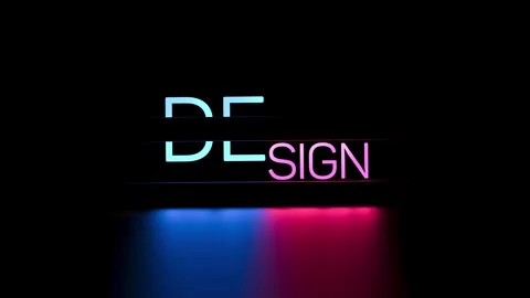DE SIGN, glowing design, neon-style lettering reflection, animation. 3D render Stock Footage 345686199