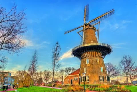De Valk, a tower mill in Leiden, the Netherlands Stock Photos