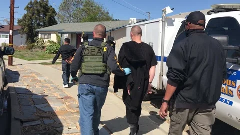 DEA arrests two men hands them over to SDPD Stock Footage 149332903