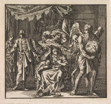 Dead is about to decrease the life wire of a dying man who tries to stop h... Stock Photos