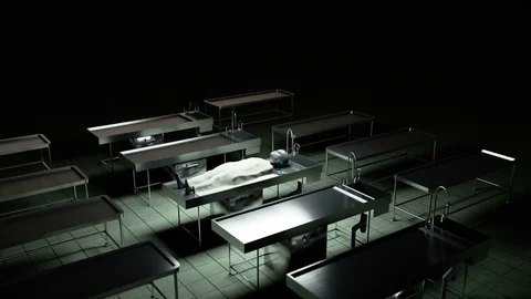 The dead alien in the morgue on the table. Futuristic autopsy concept. Stock Footage 71781010