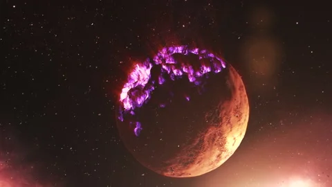 Dead alien planet with pink purple canyons Stock Footage 284650508