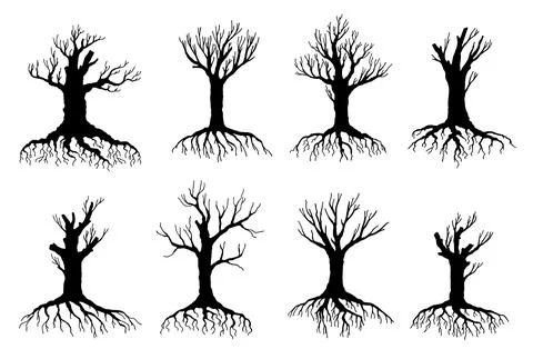 Dead and withered tree silhouettes, environment Stock Illustration