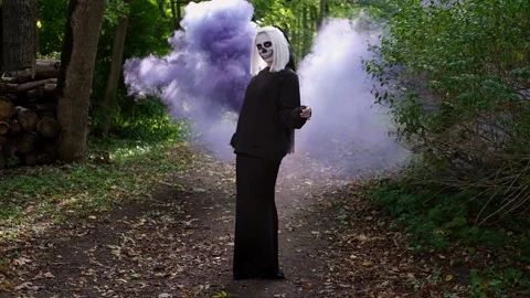 Dead bride is dancing in the middle of the forest. Stock Footage 201200777