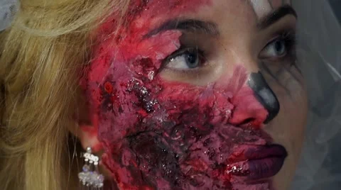 Dead bride image for Halloween, a large blonde frame with gray eyes Stock Footage 68821342