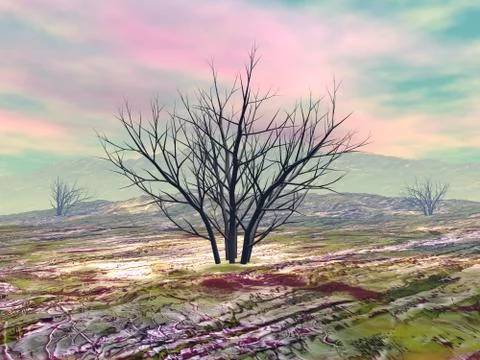 Dead bushes in the desert - 3D render Stock Illustration