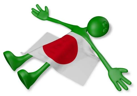 Dead cartoon guy and flag of japan - 3d illustration Illustrazione stock