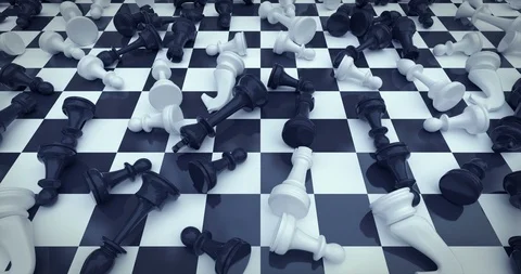 Dead chess pieces looping 3D animation, camera moving forward Stock Footage 103310371
