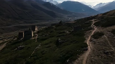 Dead city in Chegem stone old town, historical buildings of Eltuby Stock Footage 171287423