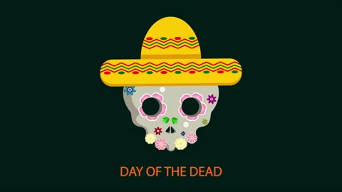 Dead day Dia de los Muertos skull with flowers in hat Stock Footage 252310265