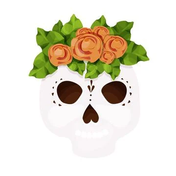 Dead day, skull decorated with traditional flowers, mask,Halloween celebration Illustrazione stock
