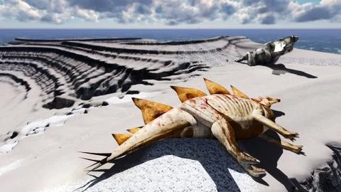 Dead dinosaurs on island Illustrazione stock